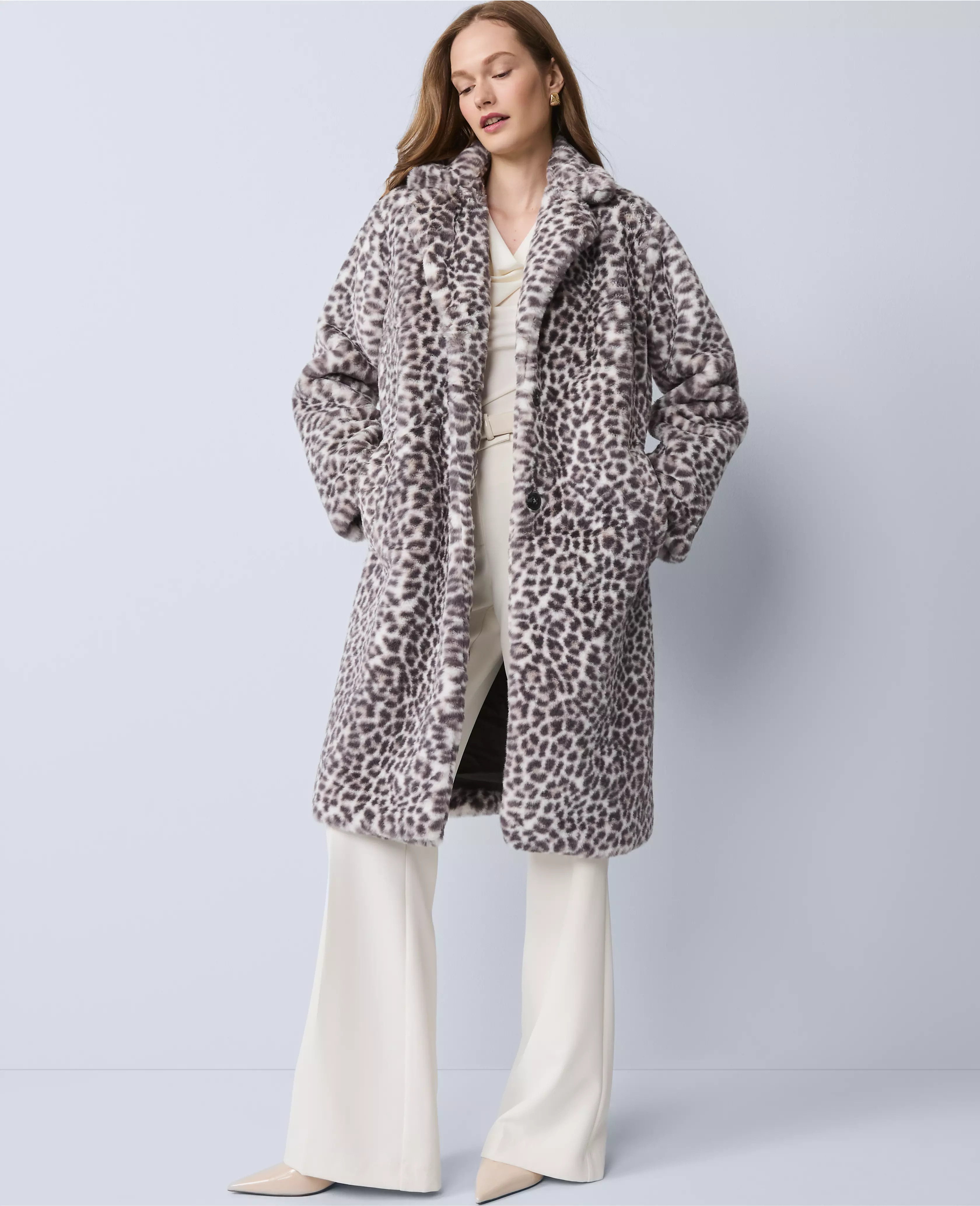 Petite Animal Print Faux Fur Coat | Ann Taylor