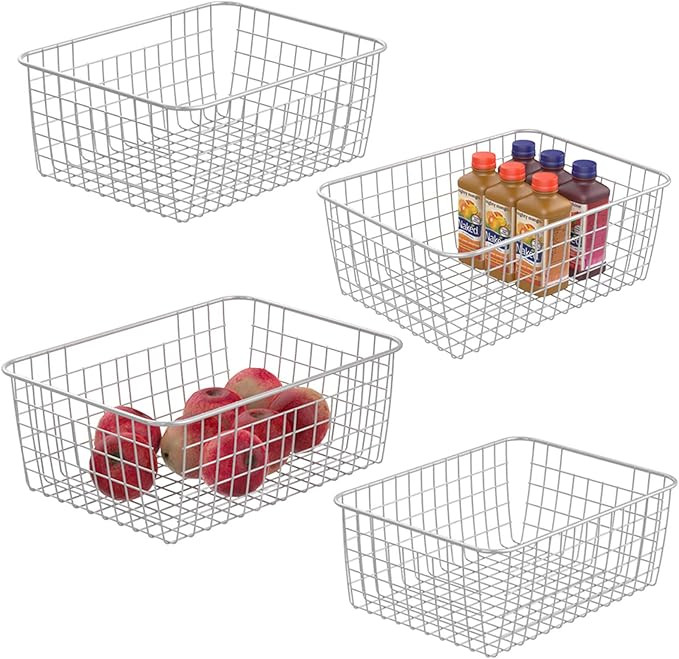 Wire Storage Baskets, iSPECLE 4 Pack Large Metal Wire Baskets Pantry Organization and Storage wit... | Amazon (US)