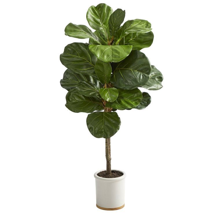 Nearly Natural 3.5’ Fiddle Leaf Artificial Tree in White Ceramic Planter | Target