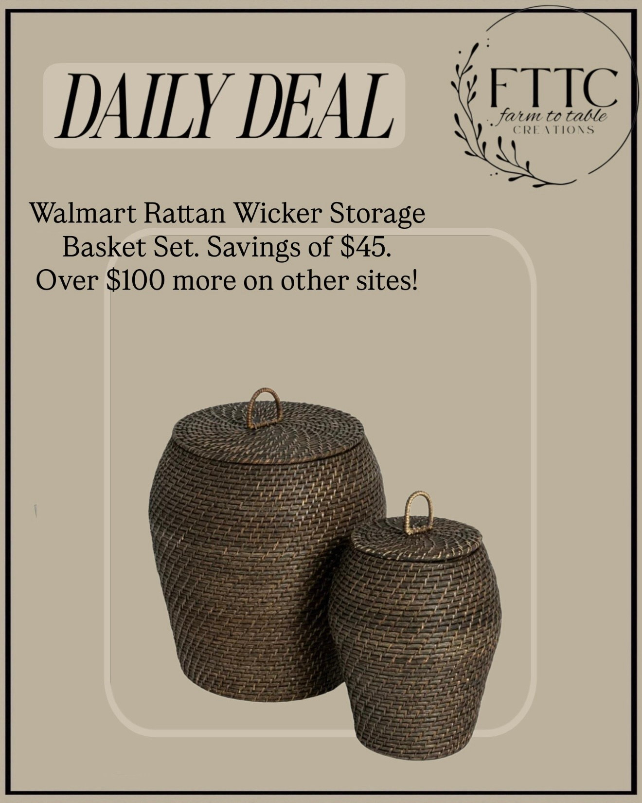 Walmart Storage Basket Set. Follow @farmtotablecreations on Instagram for daily home finds & styling ideas.

These rattan wicker storage baskets are such a good find! The set has that high-end designer look but at a fraction of the price. I love using baskets like these for cozy storage around the house—think extra throws in the living room, blankets in a bedroom, or even stylish toy storage. This Walmart set is currently a daily deal with about $45 in savings, and exact baskets are selling for over $100 more on other sites. Definitely one of those pieces that adds warmth, texture, and function to your space.

#wickerbaskets #storagebaskets #basketset #homeorganization #livingroomdecor #blanketstorage #homefinds #walmarthome #homedecor #storagesolutions

#LTKSaleAlert #LTKHome
