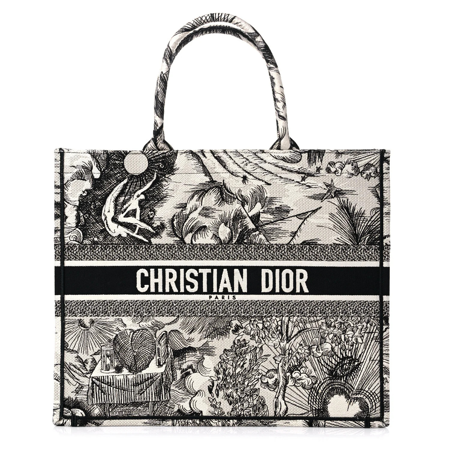 CHRISTIAN DIOR Canvas Embroidered Toile De Jouy Book Tote White Black | FASHIONPHILE (US)