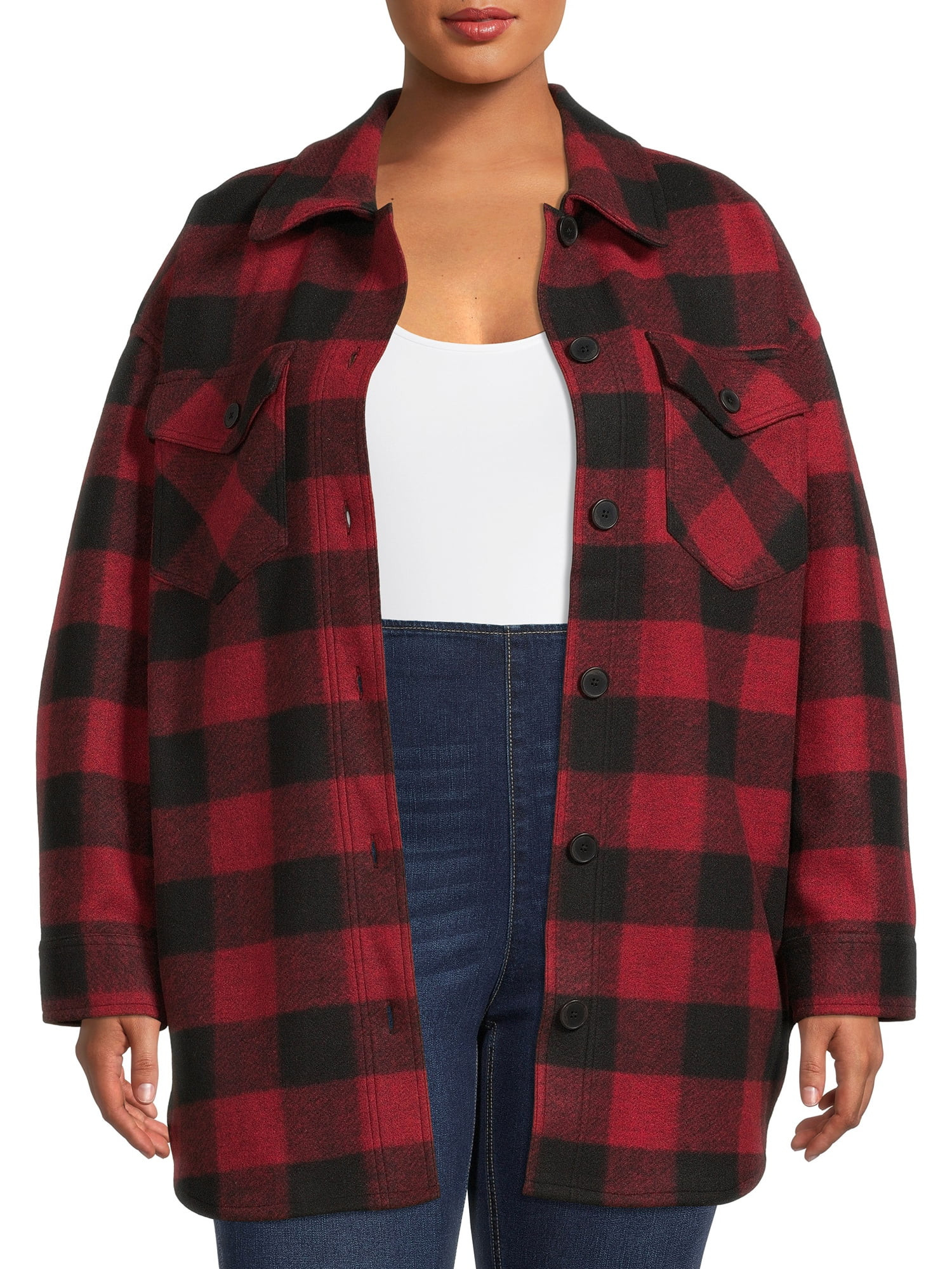Terra & Sky Women's Plus Size Shacket - Walmart.com | Walmart (US)