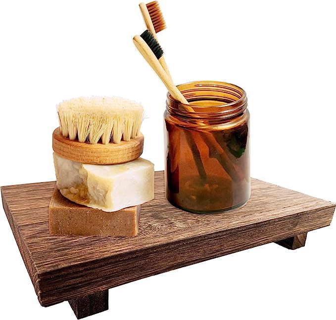 Wood Soap Stand Wooden Riser for Bathroom Home Kitchen Sink Holder Farmhouse Wooded Tray for Plan... | Amazon (US)