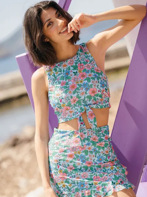 Lime Ricki Swimwear Knotted Crop Top in Trellis Floral at Nordstrom, Size Xx-Large | Nordstrom