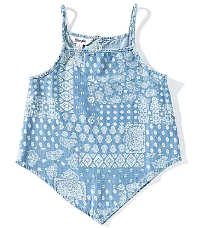Wrangler� Big Girls 7-16 Paisley-Printed Denim Trapeze Tank Top - L | Dillard's