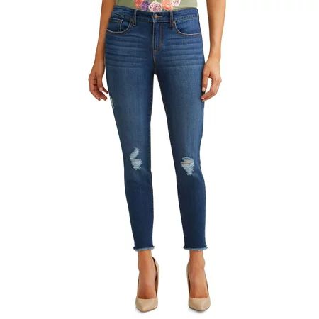 Sofía Skinny Destructed Mid Rise Ankle Jean Women's (Medium Wash) | Walmart (US)