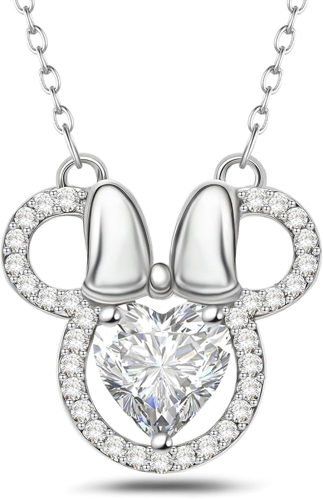 Mouse Necklace for Women Sterling Silver CZ Mouse Heart Necklace Sparkling Cute Love Minnie Bow A... | Amazon (US)