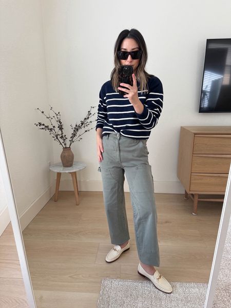Nordstrom spring finds. Super soft sweater. Runs more long and narrow and short and boxy. Wearing the small. 

Caslon sweater small
Pistola pants 24
Sam Edelman loafers 5. Run big. 
Celine sunglasses  

#LTKshoecrush #LTKfindsunder100