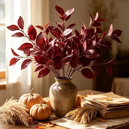 ShaoXinWan Artificial Apple Leaf Fall Decoration Stems, Realistic Faux Foliage Branches, Decorative Picks for Home Floral Arrangement Wedding Holiday Display | Walmart (US)