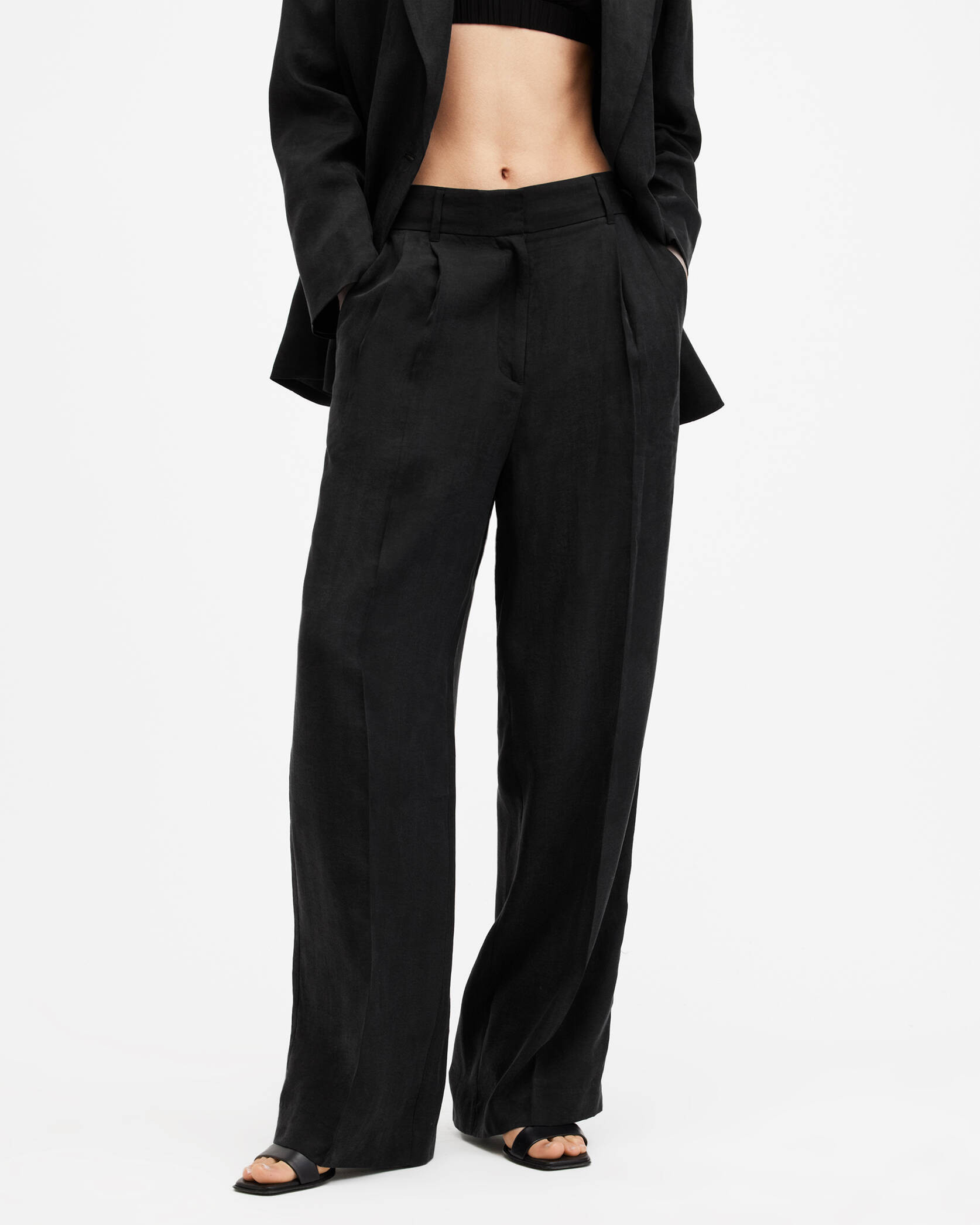 Averie Ten Wide Leg Trousers Black | ALLSAINTS | AllSaints UK