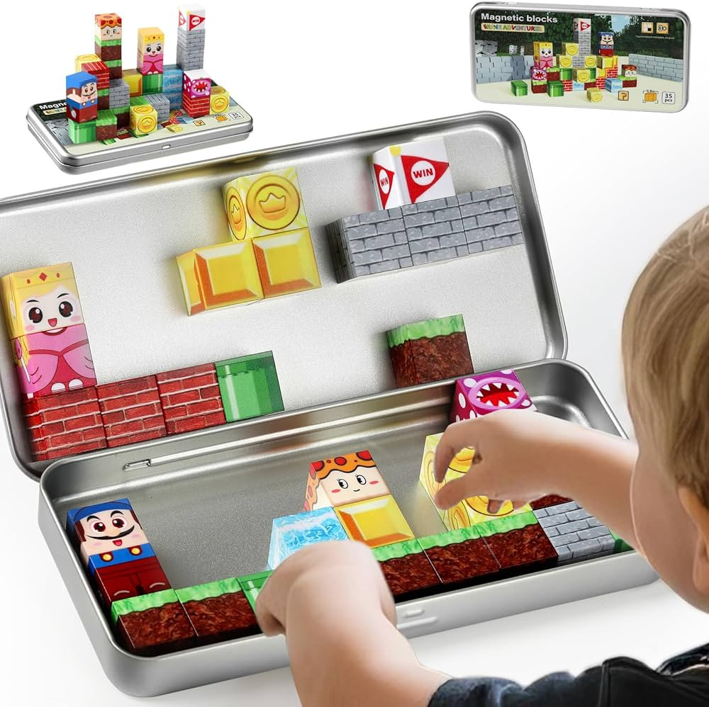 Magnetic Building Blocks for Kids Ages 3-8, STEM Magnetic Cubes Travel Toys with Iron Storage Box... | Amazon (US)