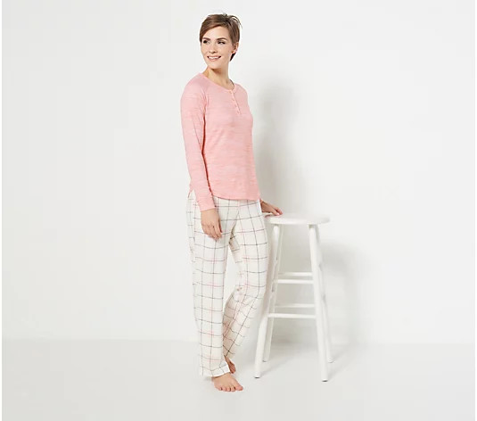 MUK LUKS Butter Knit Henley with Fleece Pant PJ Set - QVC.com | QVC