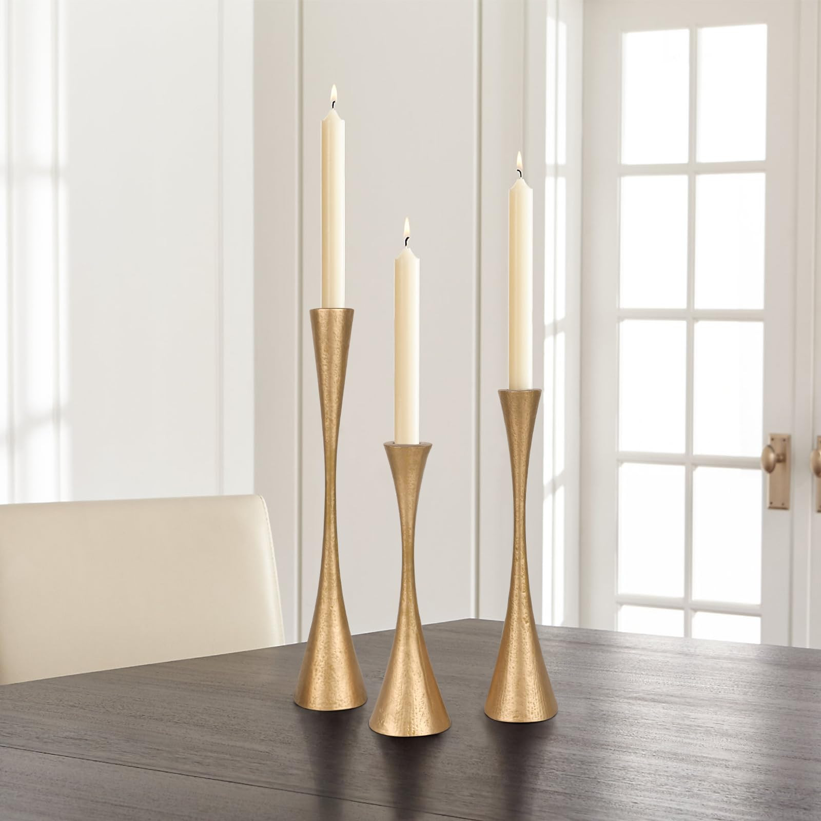 Antique Brass Iron Taper Candle Holders - Set of 3 Decorative Candle Stands for Weddings, Dinners... | Amazon (US)