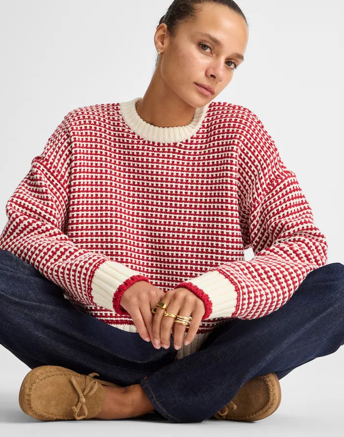 Textured-Stitch Crewneck Sweater in 100% Cotton | Madewell