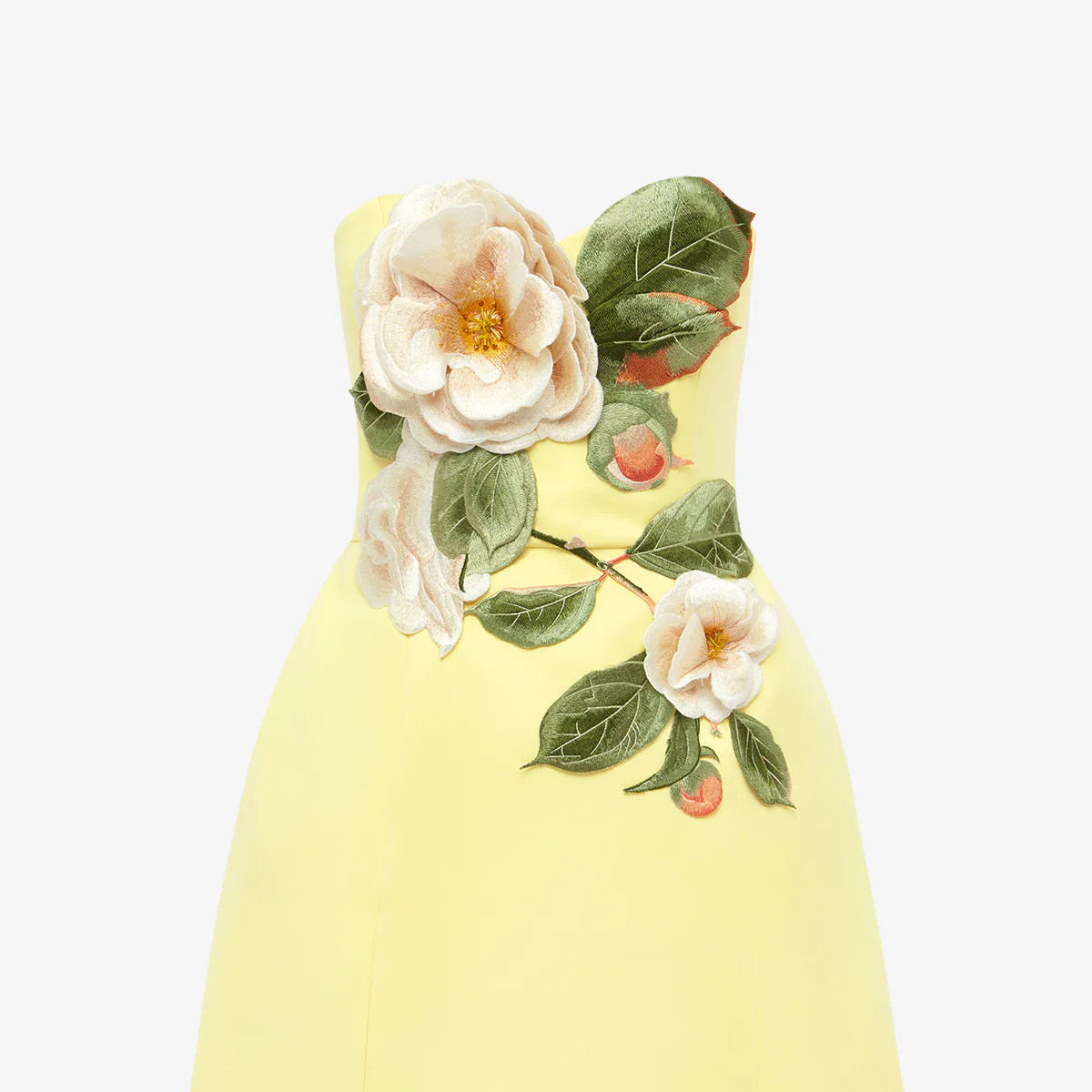 Rosario Appliqué Floral Bustier Mini Dress - Sorbet Yellow | LEO LIN US
