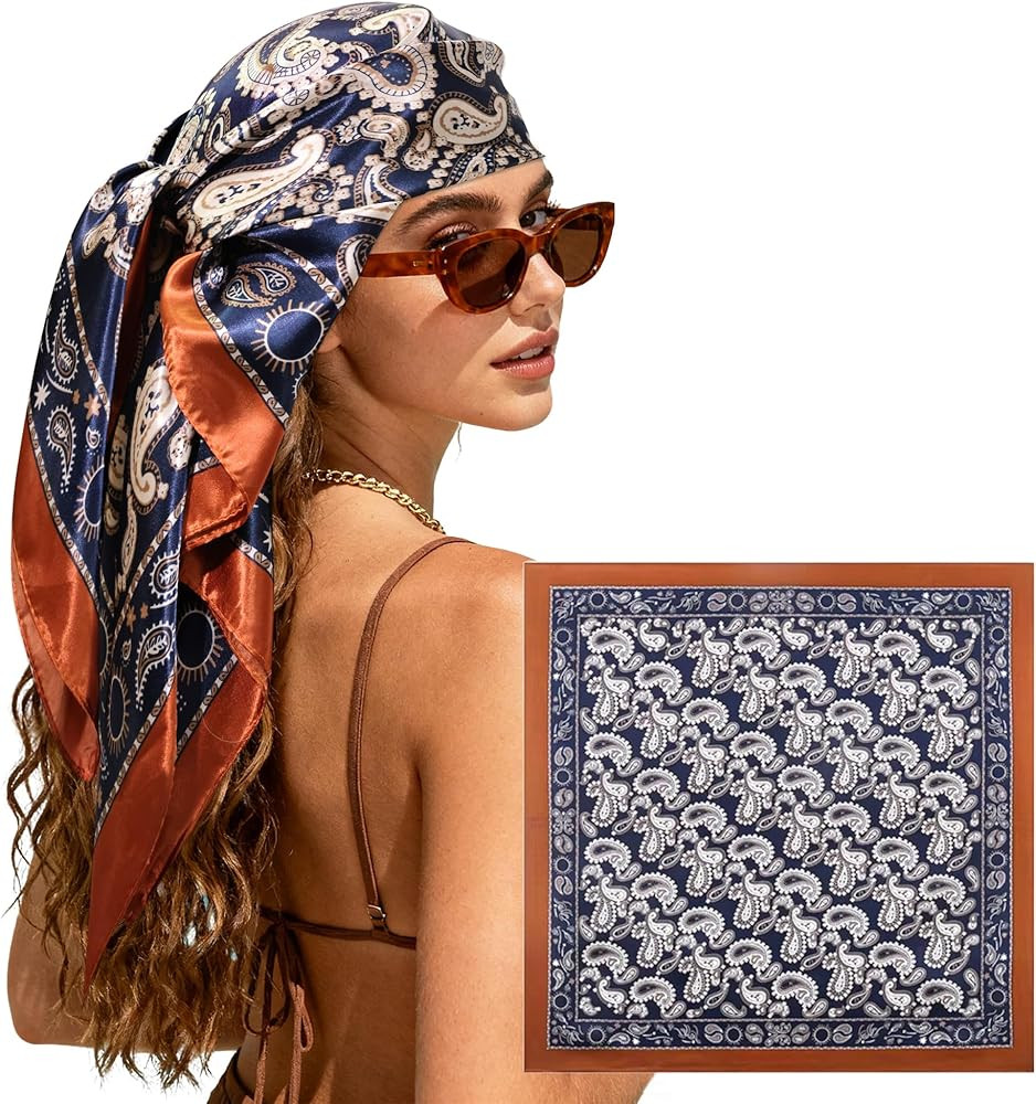 Large Square Head Scarf Bandana - 35" Satin Hair Scarf for Women Like Silk Scarf Fashion Hair Wra... | Amazon (US)