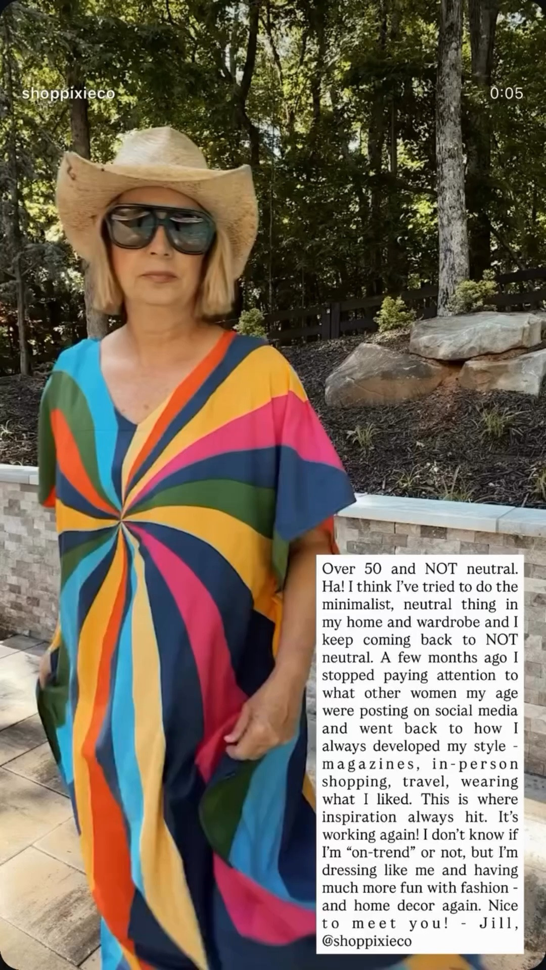 Over 50 and NOT neutral. Ha! I think I’ve tried to do the minimalist, neutral thing in my home and wardrobe and I keep coming back to NOT neutral. A few months ago I stopped paying attention to what other women my age were posting on social media and went back to how I always developed my style - magazines, in-person shopping, travel, wearing what I liked. This is where inspiration always hit. It’s working again! I don’t know if I’m “on-trend” or not, but I’m dressing like me and having much more fun with fashion - and home decor again. Nice to meet you! - Jill, @shoppixieco