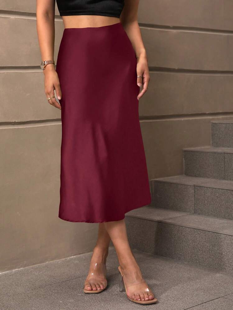 LocalSHEIN BAE Women Solid Color Mid-Length Skirt, Minimalist & Stylish, Summer Wear,Wedding Guest Skirt Women | SHEIN