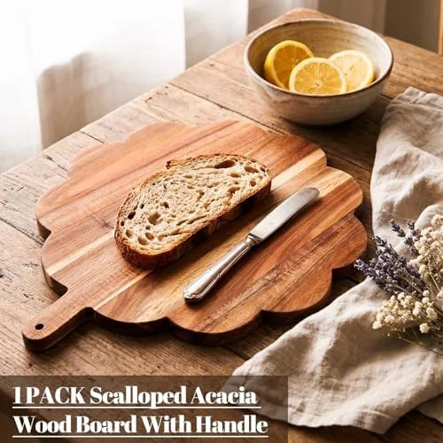 Scalloped Acacia Wood Boards Wooden Cutting Board for Bread Meat Cutting Boards Fruit Cheese Serv... | Walmart (US)