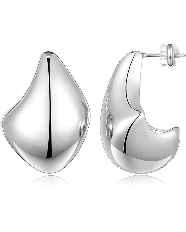 KissYan Chunky Gold Hoop Earrings for Women, 14K Gold Plated Lightweight Hollow Open Hoops Thick ... | Amazon (US)