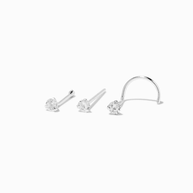 Sterling Silver Cubic Zirconia Nose Studs - 3 Pack | Claire's (US)