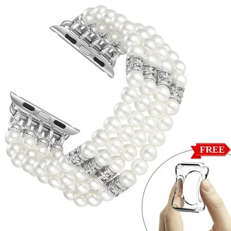 fastgo Compatible with Apple Watch Band 38mm 40mm 41mm Pearl Beaded Elastic Bracelet Women Girl for iWatch 7 6 SE 5 4 3 2 1(White) | Walmart (US)