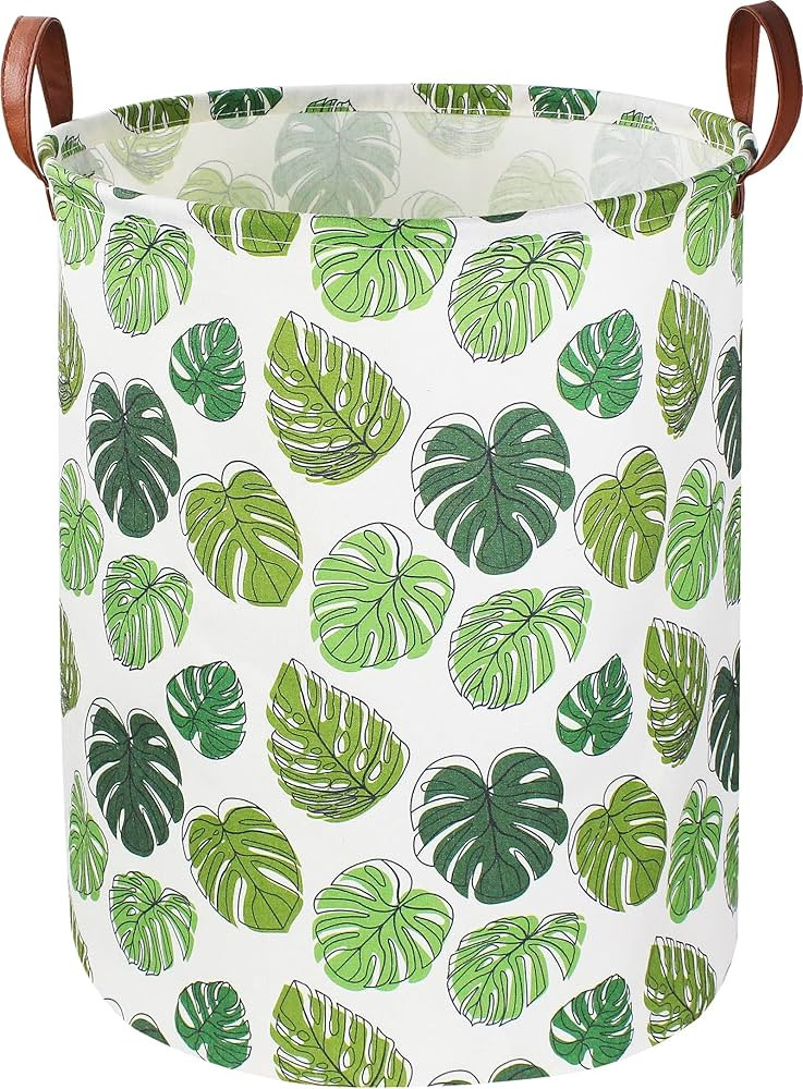 Round Green Laundry Hamper, Jungle Themed Nursery Decor, Tropical Pattern Basket, Monstera Room D... | Amazon (US)