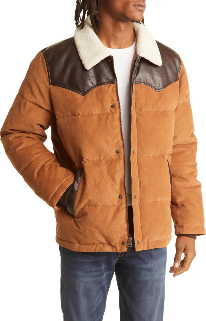 Yellowstone Western Corduroy Puffer Jacket with Faux Shearling & Faux Leather Trim | Nordstrom