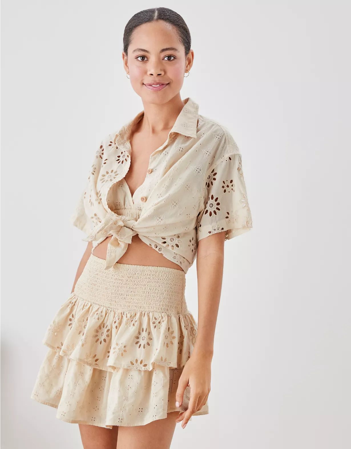 AE Smocked Ruffle Mini Skirt | American Eagle Outfitters (US & CA)