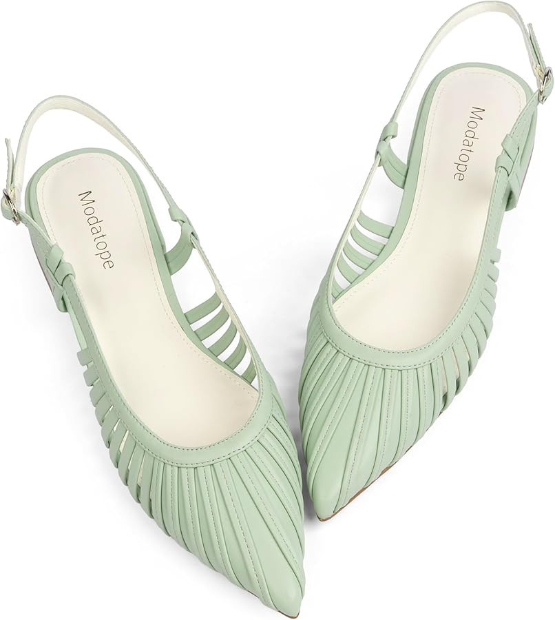 Modatope Slingback Flats for Women Pointed Toe Ballet Flats Classic Low Heel Sandals Dress Shoes | Amazon (US)