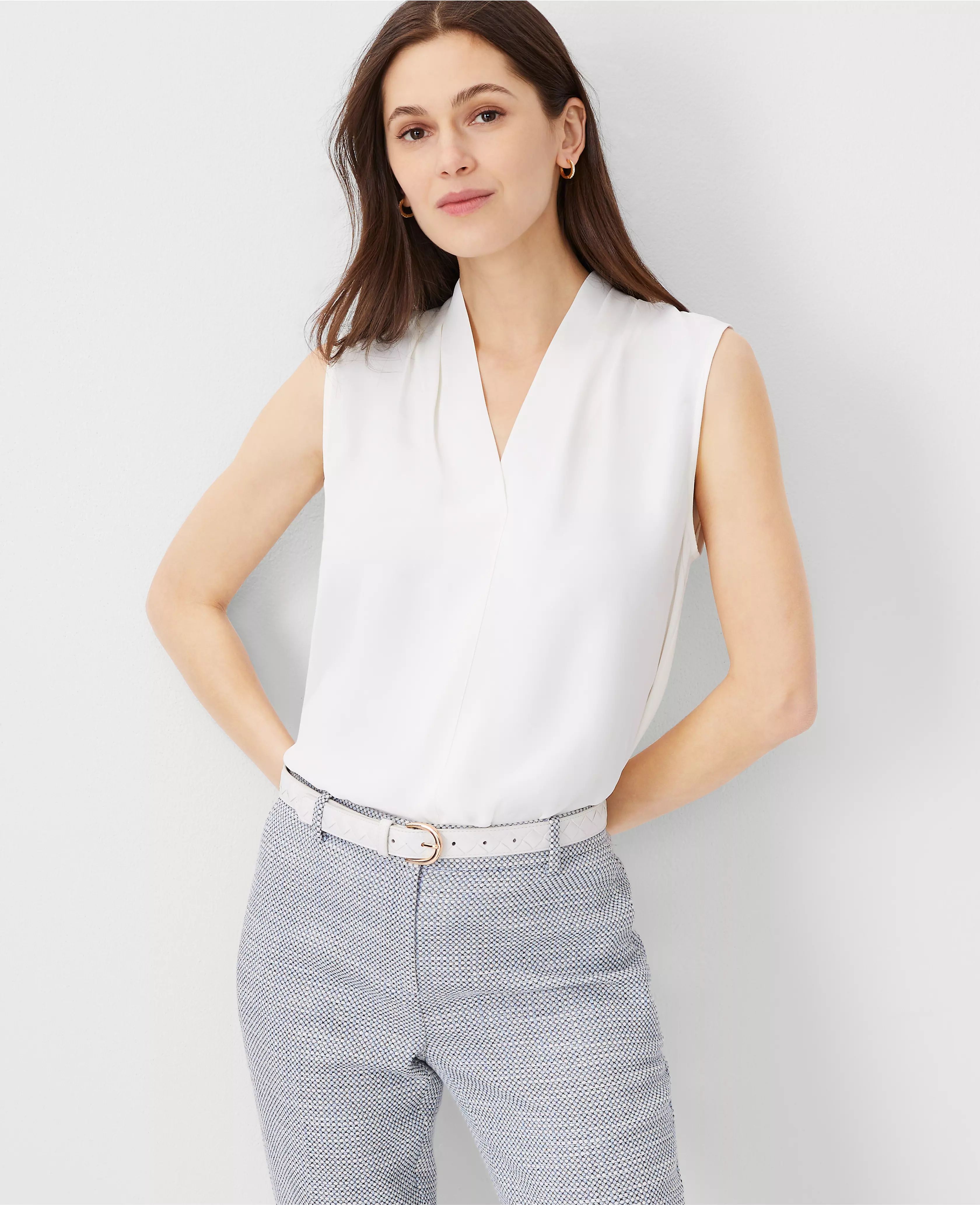 Petite Pleated V-Neck Top | Ann Taylor (US)
