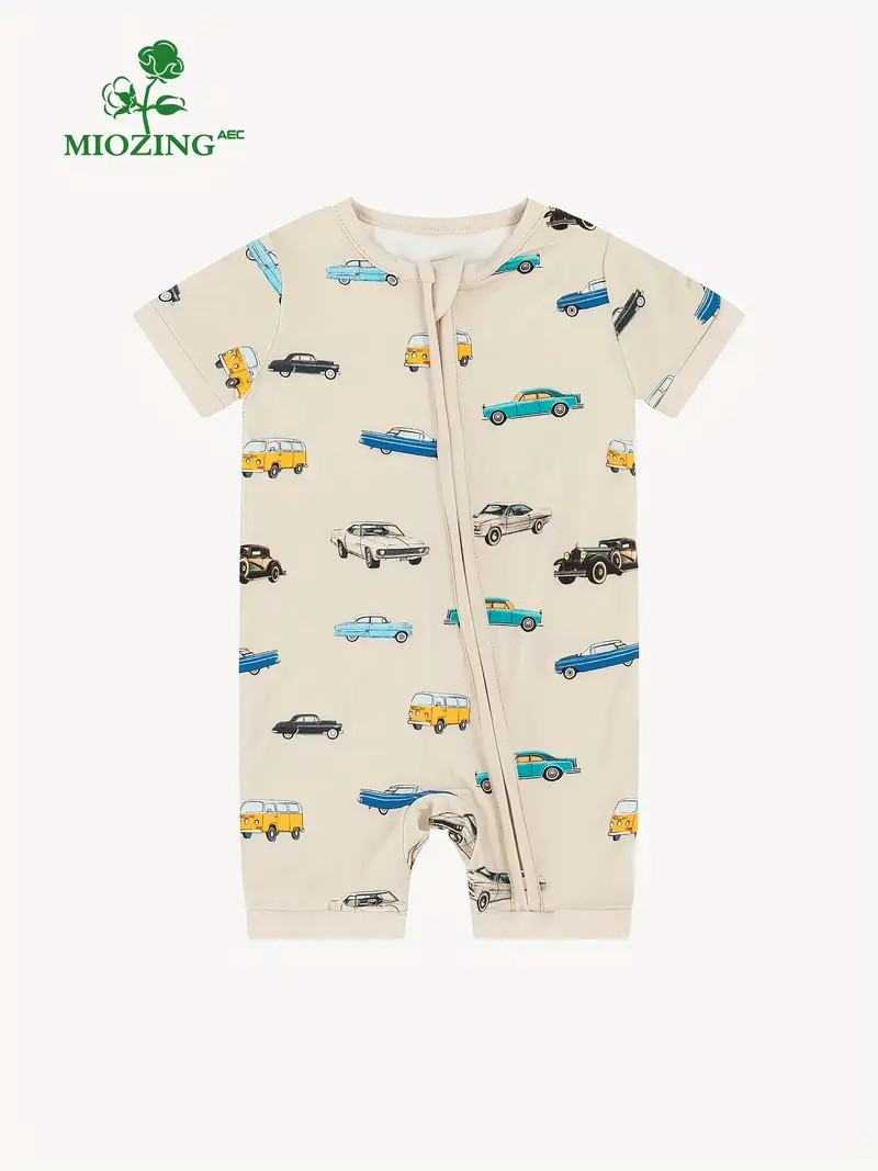 Bamboo Fiber Baby Romper - Adorable Car Print, Short Sleeve Zippered Onesie - Lightweight & Hypoa... | Temu Affiliate Program