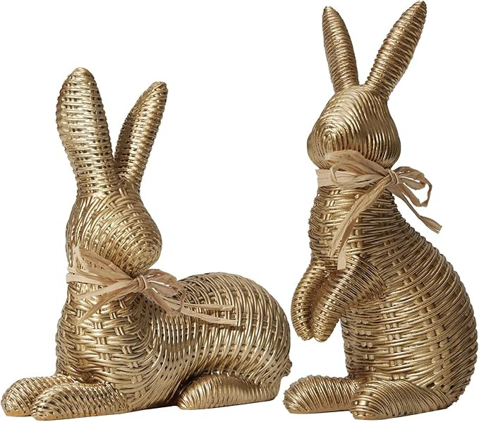 DN DECONATION Easter Decorations Bunny Figurines Set, Rattan Effect Resin Gold Bunnies Standing &... | Amazon (US)