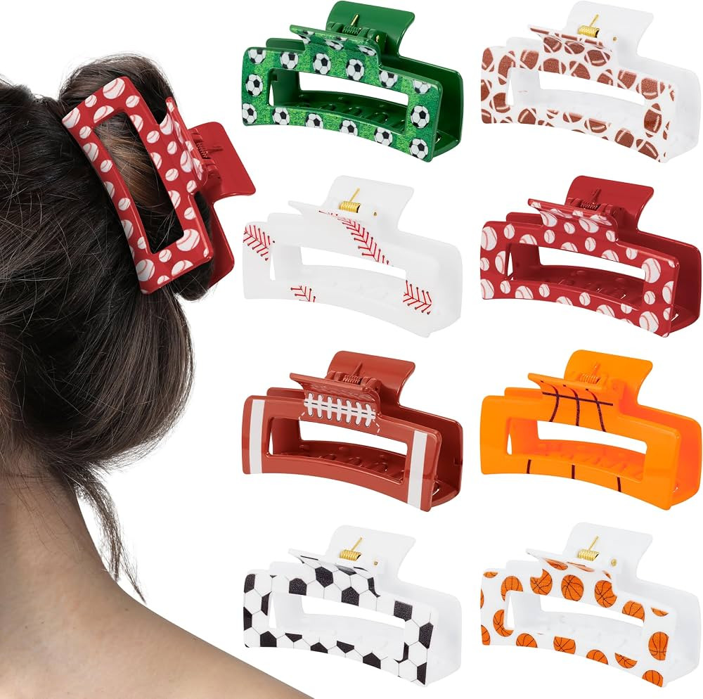 PANTIDE 8Pcs Sports Ball Hair Claw Clips for Women Girls - Football Basketball Soccer Baseball Re... | Amazon (US)