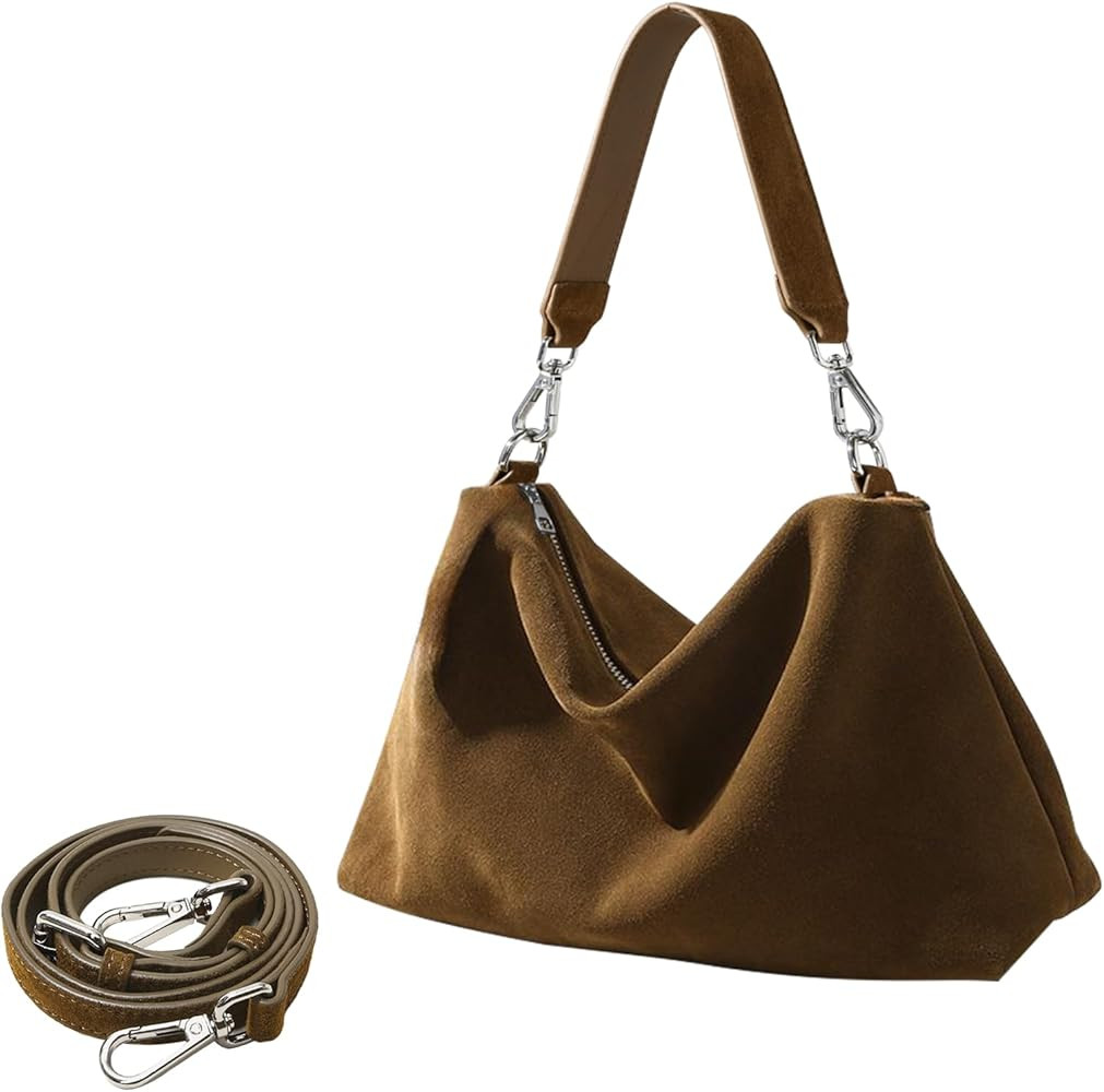Genuine Leather Suede Tote Bags for Women, Suede Purse Suede Handbag Vintage Suede Slouchy Hobo S... | Amazon (US)