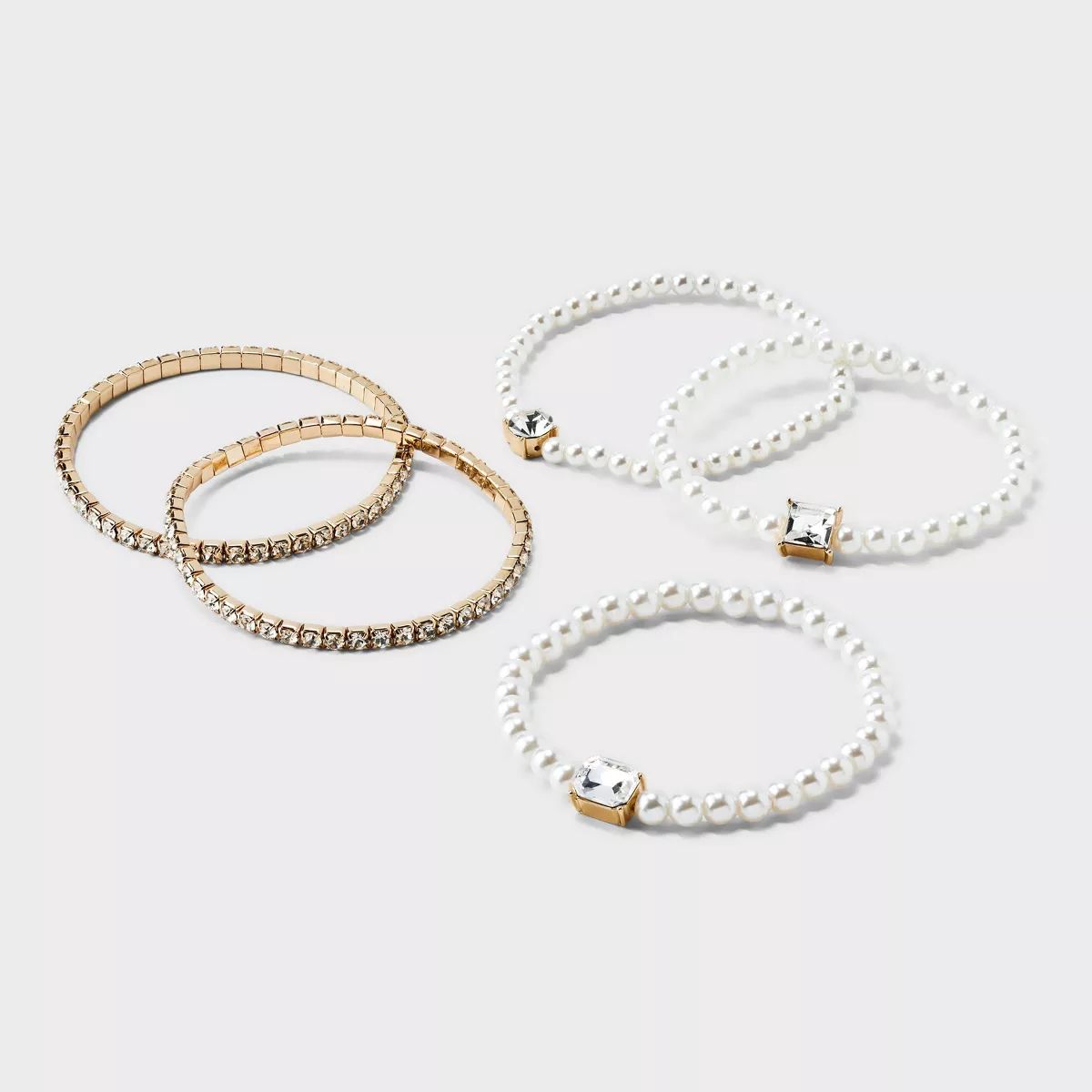 Pearl Cup Chain Plastic Multi-Strand Bracelet Set 5pc - A New Day™ Gold/ Pearl | Target