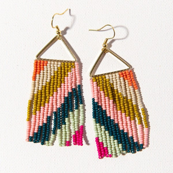 PINK CITRON PEACOCK DIAGONAL STRIPE ON TRIANGLE EARRINGS | INK+ALLOY