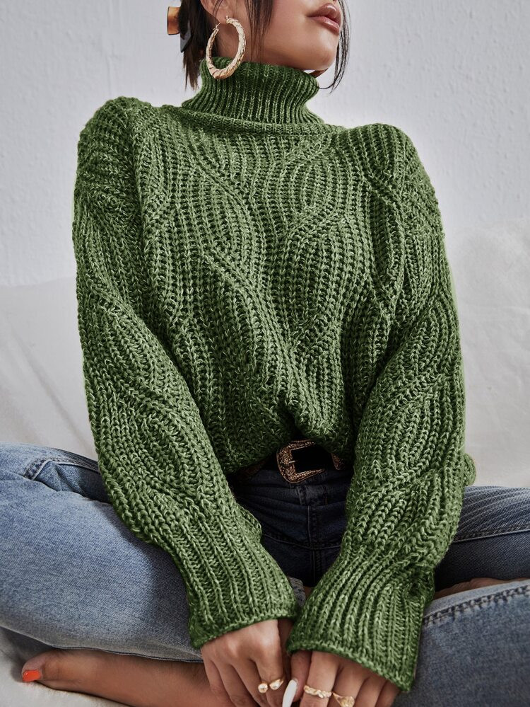 Felegant High Neck Drop Shoulder Marled Sweater | SHEIN