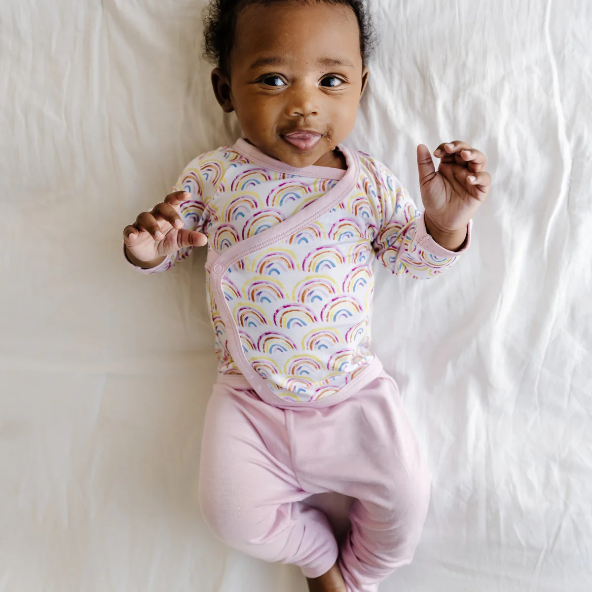 Pastel Rainbows Two-Piece Bamboo Viscose Crossover Set | Little Sleepies