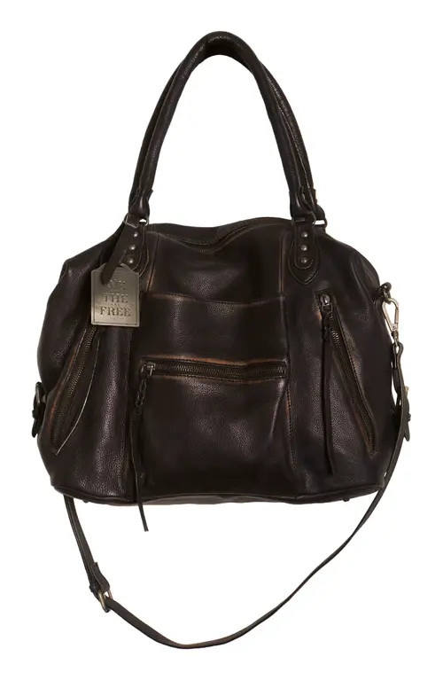 Free People We The Free Emerson Lambskin Leather Tote in Black at Nordstrom | Nordstrom
