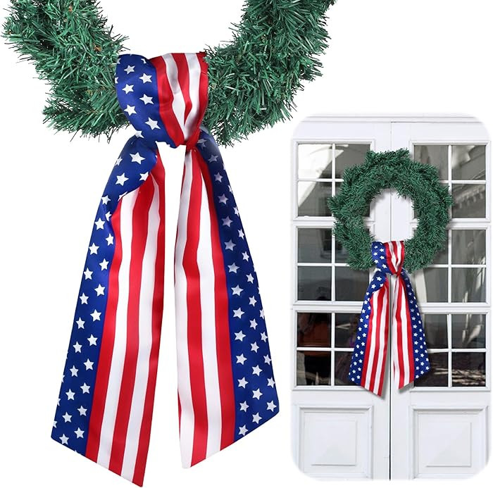 VitalCozy 4th of July Wreath Sash for Front Door Wreath Satin Sash Embroidery Patriotic Red Blue ... | Amazon (US)