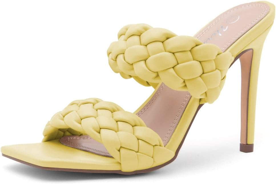 Herstyle LILAH Women's Square Open Toe Stiletto Heeled Mules Double Braided Strap Slide Sandals | Amazon (US)