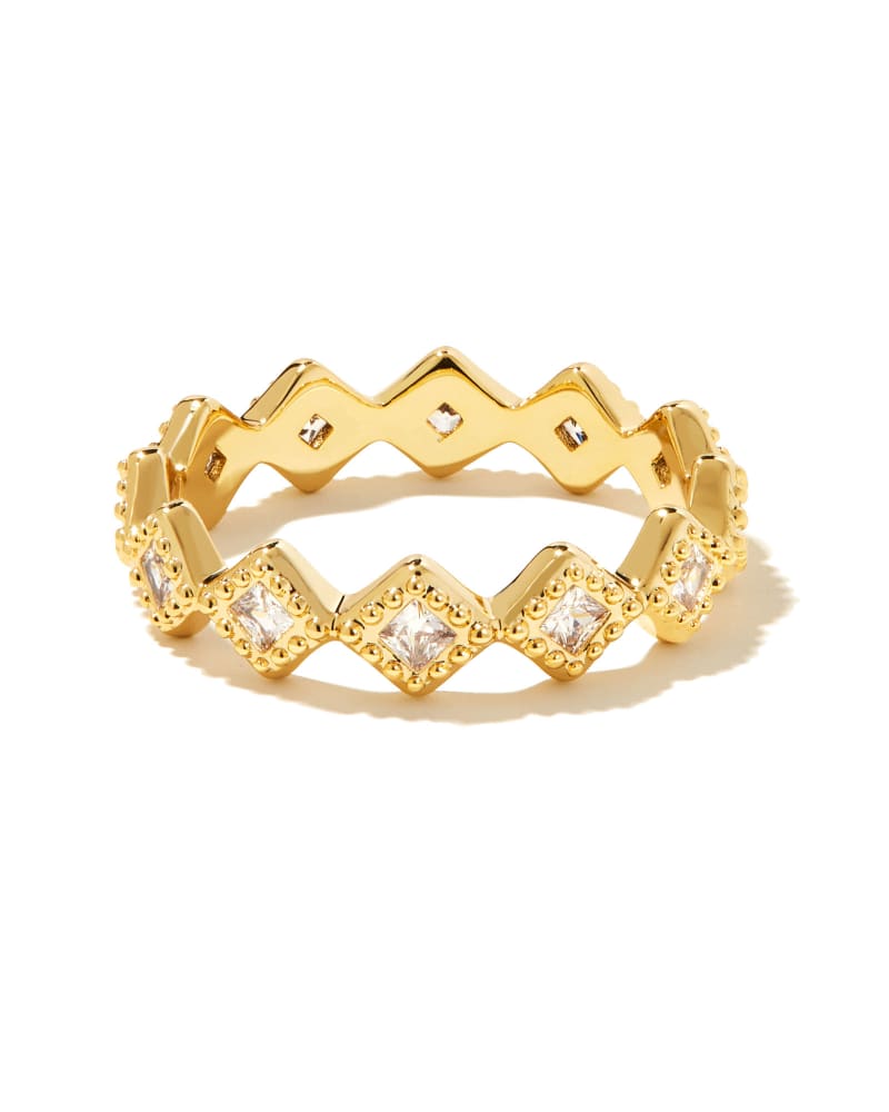Kinsley Gold Band Ring in White Crystal | Kendra Scott