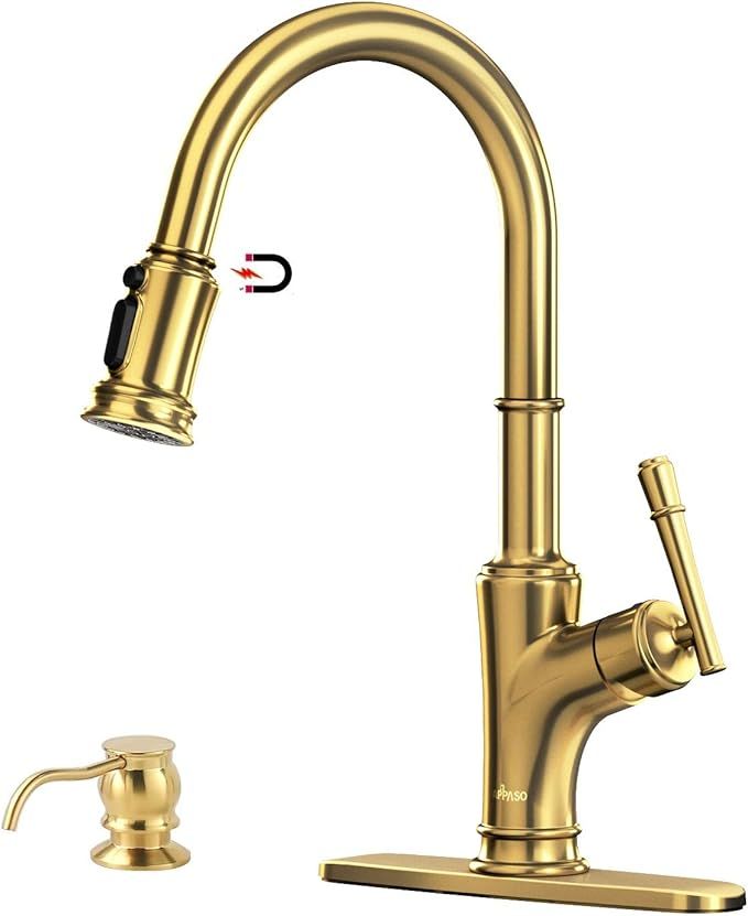 APPASO Gold Kitchen Faucet with Pull Down Magnetic Docking Sprayer - Brushed Gold Single Handle 1... | Amazon (US)
