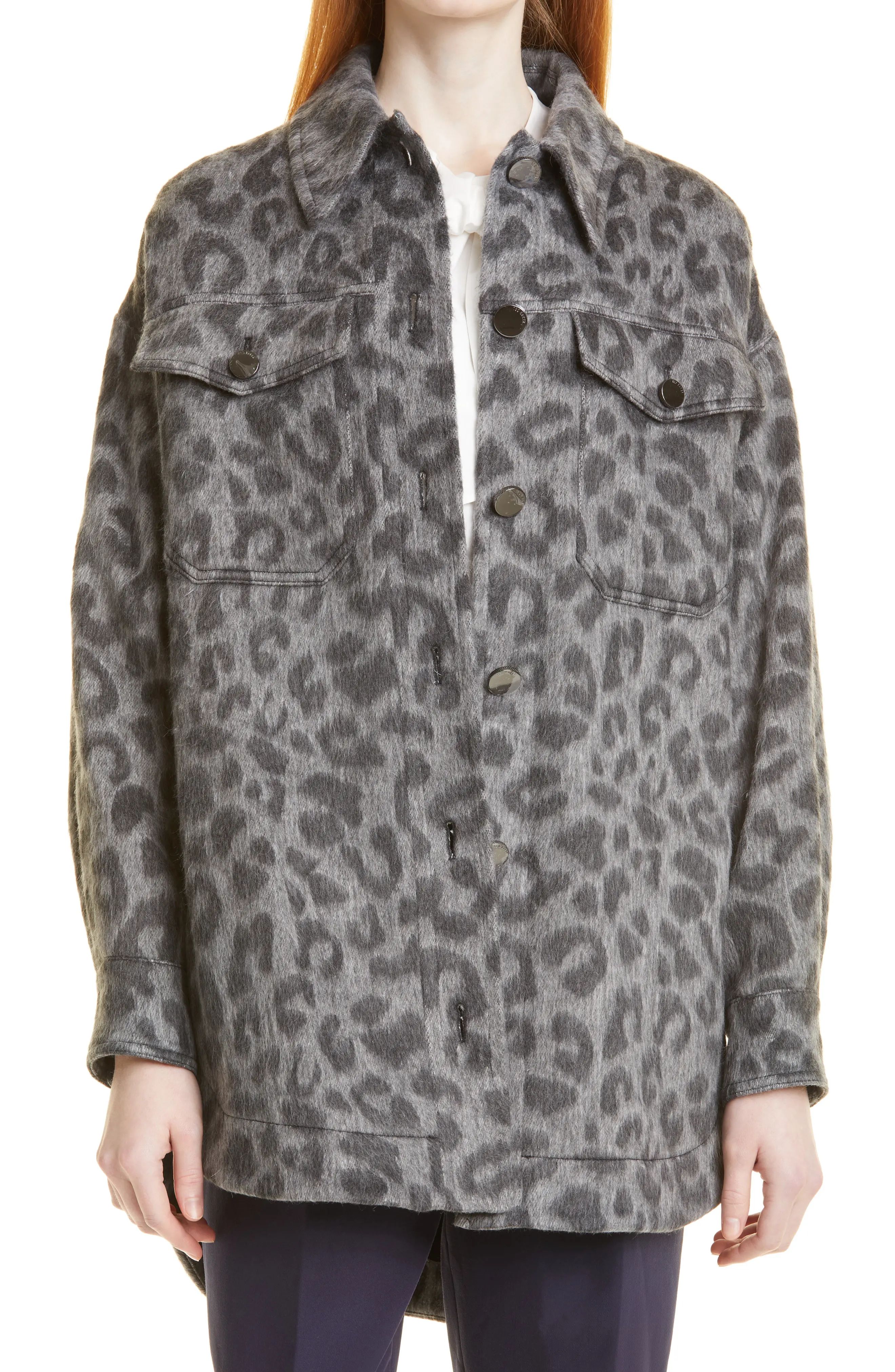 Ted Baker London Ebrill Brushed Leopard Print Shirt Jacket, Size 6 in Dark Grey at Nordstrom | Nordstrom