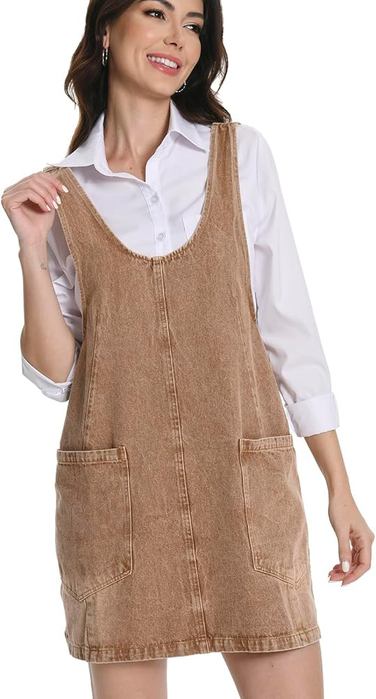 Mars Guard Denim Skirtall Dress for Women Jean High Roller Overalls Fashion Casual Sleeveless Min... | Amazon (US)