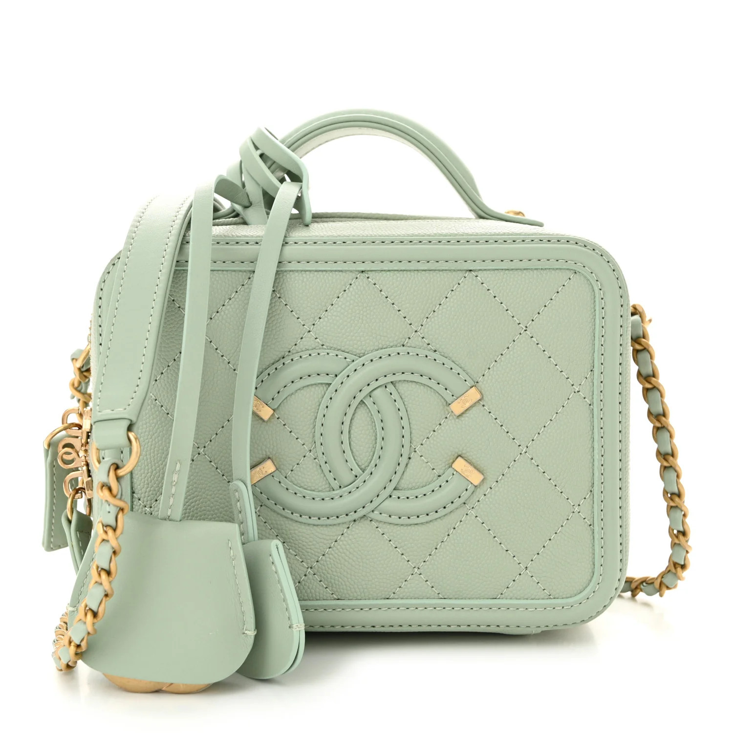 Caviar Quilted Small CC Filigree Vanity Case Mint | FASHIONPHILE (US)