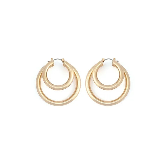 Madden NYC Women's Fashion Gold-Tone Double Layered Hoop Earrings | Walmart (US)