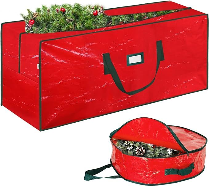 Christmas Tree Storage Bag & Wreath Storage Container - Large Heavy Duty Waterproof Christmas Dec... | Amazon (US)