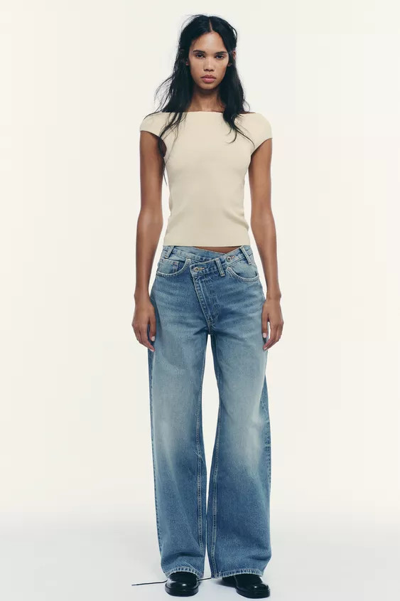 TRF HIGH WAIST CROSSOVER WAIST WIDE LEG JEANS | Zara US